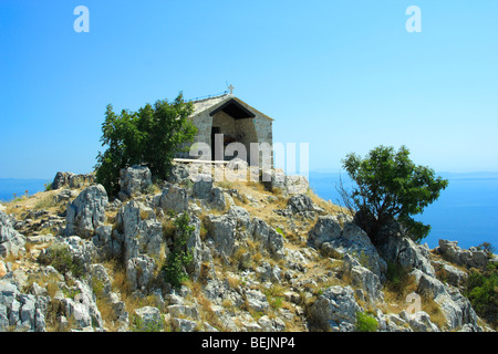 Chapelle de Saint Nicolas sur les Vs. Nikola crête, île de Hvar, Croatie Banque D'Images