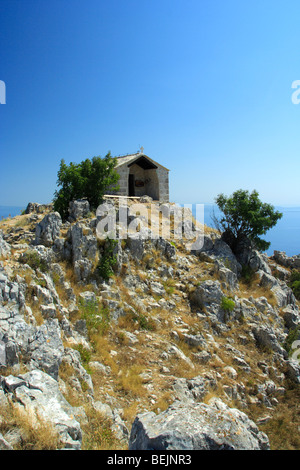 Chapelle de Saint Nicolas sur les Vs. Nikola crête, île de Hvar, Croatie Banque D'Images