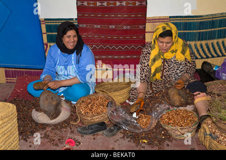 La production d'huile d'argan coopérative des femmes d'Essaouira Maroc Banque D'Images