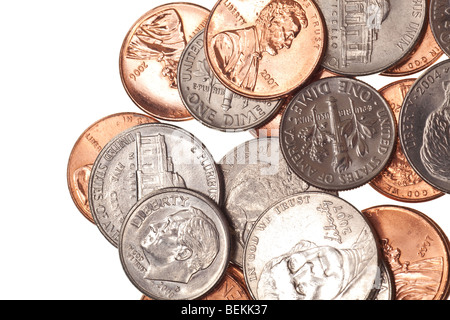 Coins isolé sur un fond blanc, pur Banque D'Images