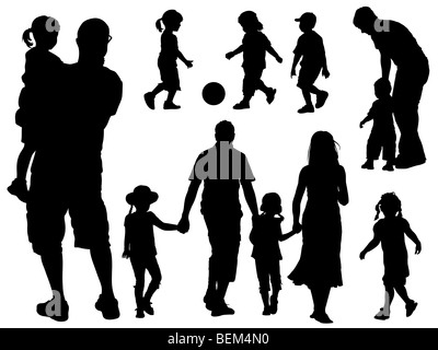 Un ensemble de parents et enfants silhouettes. Banque D'Images