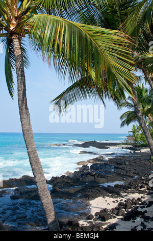 Vue côtière sur la grande île d'Hawaï avec des roches de lave Banque D'Images