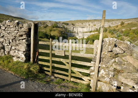 Une vue de Malham Cove, une immense falaise de calcaire dans le Yorkshire Dales National Park, North Yorkshire UK Banque D'Images