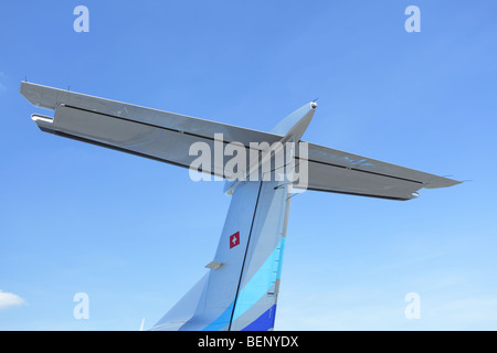 Queue d'aéronefs légers y compris rudder, ailes et queue ascenseurs sur un fond de ciel bleu. Banque D'Images