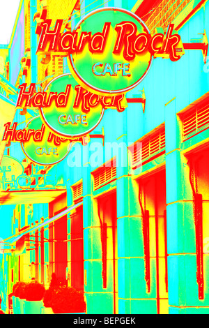 Hard Rock Cafe des enseignes au néon en Temple Bar à Dublin Irlande modifiées dans photoshop Banque D'Images