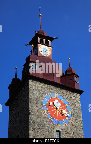La Suisse, Lucerne, Lucerne, Ancien Hôtel de Ville, tour de l'horloge Banque D'Images