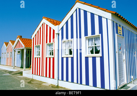Le Portugal, Beiras : maisons de pêcheurs an der Costa Nova (Aveiro Banque D'Images