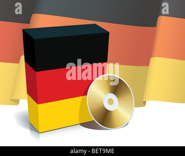 Boîte de logiciel allemand avec drapeau national et CD. Banque D'Images