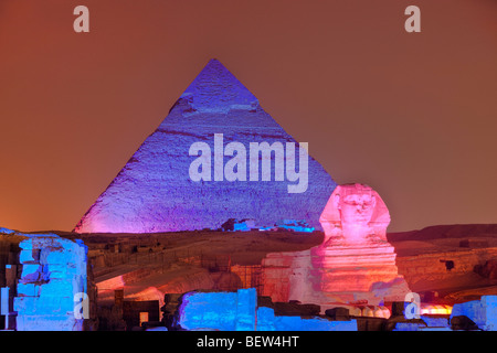 Spectacle son et lumière à pyramides de Gizeh, Le Caire, Egypte Banque D'Images