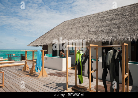 Centre de plongée sur l'île Veligandu Huraa Maldives, South Male Atoll, Maldives Banque D'Images