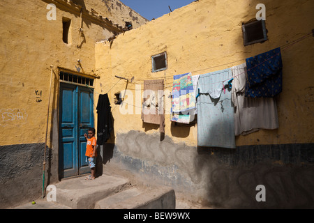 Village nubien sur l'île Eléphantine, Assouan, Egypte Banque D'Images