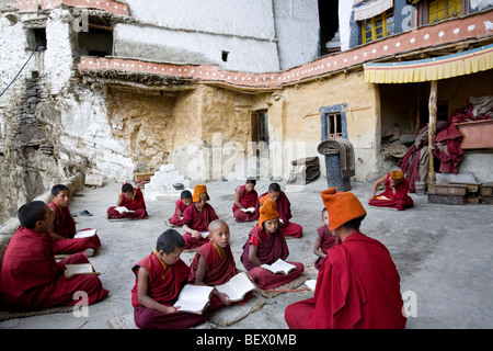 Les moines novices l'étude des textes sacrés. Phugtal monastery. Zanskar. L'Inde Banque D'Images