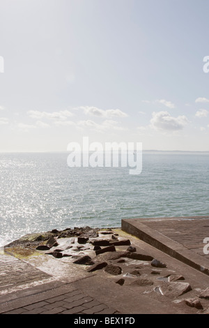 Les défenses de la mer près de Portsmouth, Angleterre, Royaume-Uni. Banque D'Images