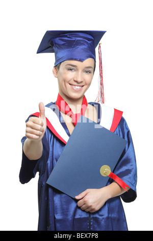 Certains diplômés wearing cap and gown isolé sur fond blanc Banque D'Images