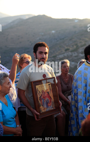 Grèce cyclades sikinos une fête religieuse au profit de l'église d'Elias Banque D'Images