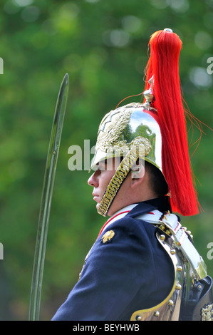 Horse Guards, partie de la Household Cavalry, on parade à Londres, Royaume-Uni Banque D'Images