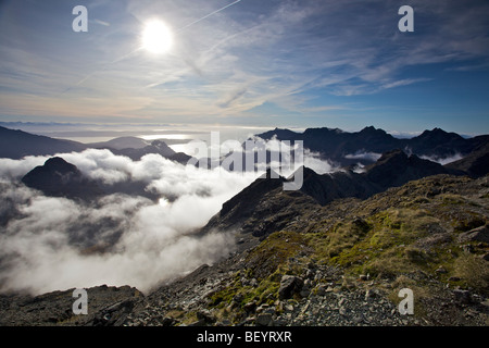 Vue depuis le sommet du Bruach na Frithe, Cuillin, île de Skye, Écosse Banque D'Images