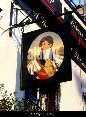 King George Inn pub 4ème signe, Londres SW7 affichage en anglais conseils conseil portrait Angleterre UK public maison maisons locaux autorisés Banque D'Images