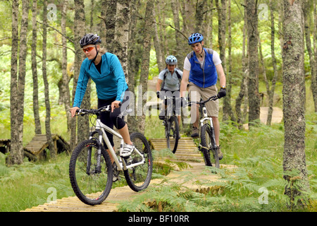 Les amis du vélo sur un cours de vélo de montagne cross-country Banque D'Images