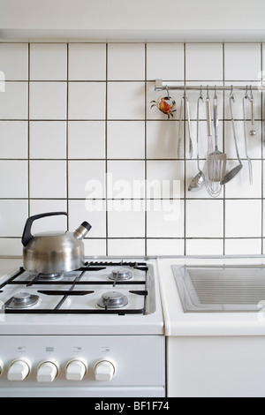 Détail d'une cuisinière et un lavabo dans une cuisine Banque D'Images