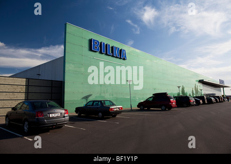 Parking voitures à l'entrepôt réel des Bilka à Viborg, Danemark. Banque D'Images