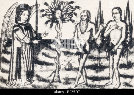 Adam et Eve dans le jardin d'Eden. Banque D'Images