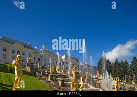 Grande Cascade à Peterhof Palace, Saint-Pétersbourg, Russie Banque D'Images