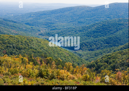 Vue de la rivière automne Moormans surplombent sur Skyline Drive, Shenandoah National Park, Blue Ridge Mountains, Virginie, USA Banque D'Images