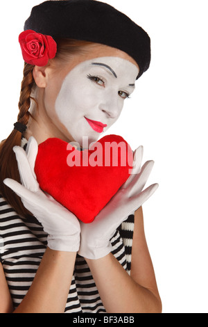 Portrait d'un mime, valentine day concept. Plus isolé sur fond blanc Banque D'Images