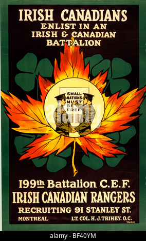 Canadiens et Irlandais. S'engager dans un bataillon canadien et irlandais. 199e Bataillon du CEC. Irish Canadian Rangers Banque D'Images