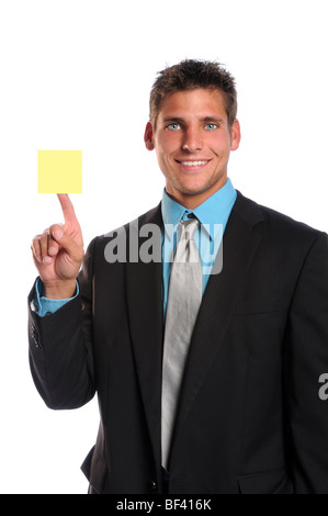 Businessman holding images isolées sur fond blanc Banque D'Images