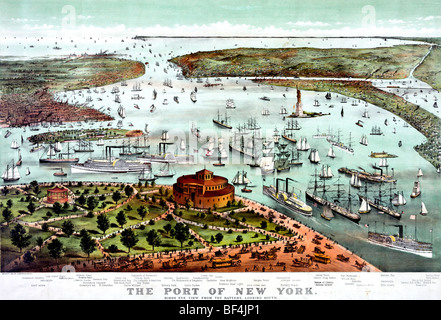 Le Port de New York vue de la batterie, en regardant vers le sud, vers 1892 Banque D'Images