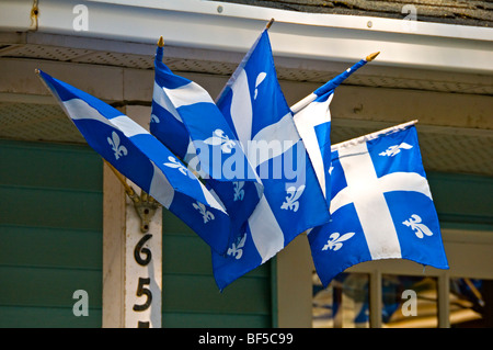 Drapeaux du Québec sur une maison dans le village de St Denis sur Richelieu Québec Canada Banque D'Images