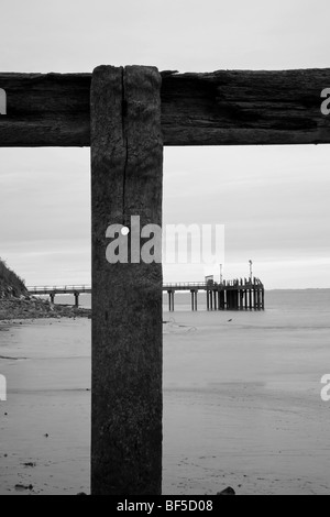 Vestiges de la défense de la mer et de la jetée en bois sur l'estuaire Humber Yorkshire, Octobre 2009 Banque D'Images