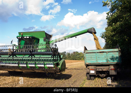 John Deer combiner la récolte de soja, de l'Ukraine Banque D'Images