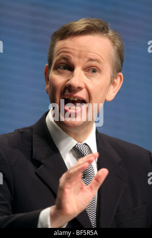 MICHAEL GOVE MP SHADOW SECRÉTAIRE D'ÉTAT POUR 07 Octobre 2009 Manchester Central Manchester en Angleterre Banque D'Images