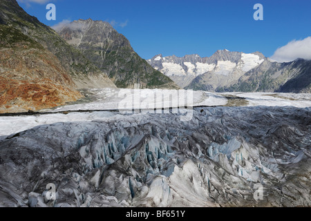 Glacier d'Aletsch, classé au Patrimoine Mondial de l'UNESCO Jungfrau-Aletsch-Bietschhorn, Conthey, Valais, Suisse, Europe Banque D'Images