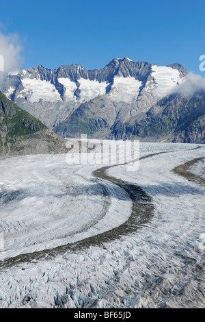 Glacier d'Aletsch, classé au Patrimoine Mondial de l'UNESCO Jungfrau-Aletsch-Bietschhorn, Conthey, Valais, Suisse, Europe Banque D'Images