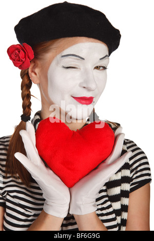 Portrait d'un mime, valentine day concept. Plus isolé sur fond blanc Banque D'Images