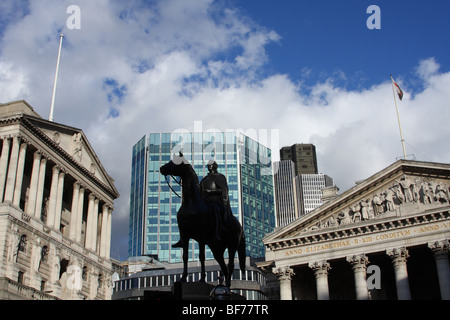 Banque d'Angleterre & Royal Exchange dans la ville de Londres, Angleterre, Royaume-Uni Banque D'Images