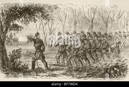 Les soldats de l'Union sur le plateau à la première bataille de Bull Run, le 21 juillet 1861, près de Manassas, Virginia Banque D'Images