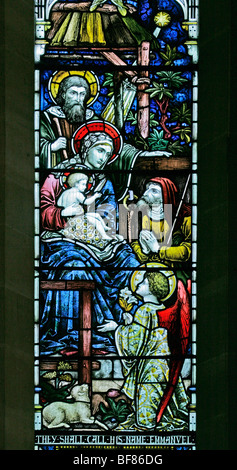 Un vitrail représentant la Nativité, Église de St Mary, South Tidworth, Wiltshire Banque D'Images