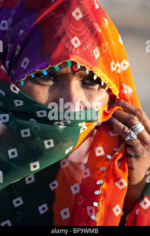 Femme Rajput de l'Inde Pushkar Fair à chameau Banque D'Images