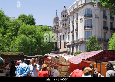 Marché aux puces le dimanche, l'Antiquité marchands sur la Plaza Dorrego, Buenaos Aires, Argentine Banque D'Images