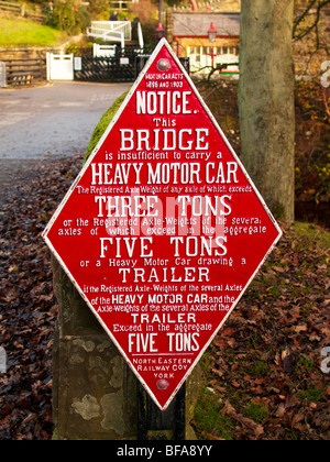 Un signe en montrant les limites de poids imposées par les actes d'Automobile 1896 et 1903 pour les véhicules de traverser un pont sur un ruisseau Banque D'Images