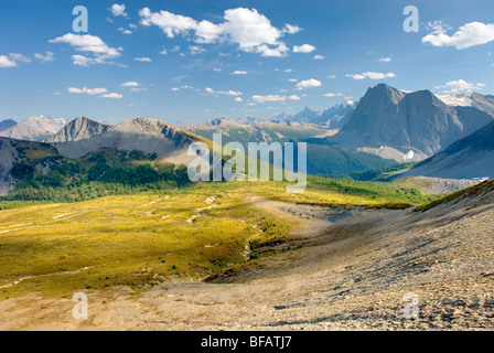 Vue de la section nord de la paroi rocheuse au sud du col Goodsir, le Parc National de Kootenay en Colombie-Britannique, Canada Banque D'Images