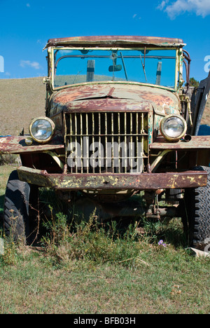 Un siège de camion-fantomatique à abandonnés dans la ville fantôme d'Elizabethtown, Nouveau Mexique, USA. Banque D'Images