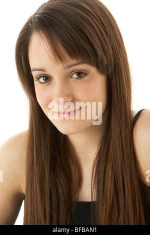 Studio Portrait of Teenage Girl on White Background Banque D'Images