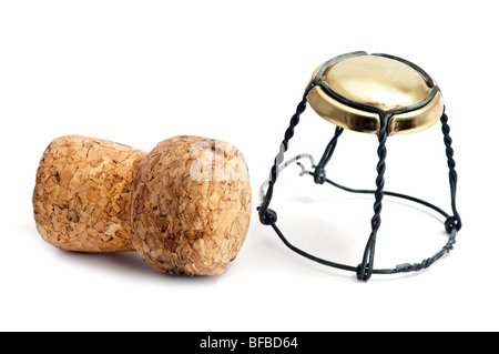 Vin Champagne cork isolated on white Banque D'Images