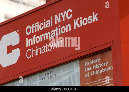 China Town, Canal Street, quartier et Kiosque d'information, New York City Banque D'Images